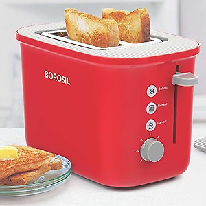 Borosil Krispy Pop-up Toaster, 2-Slice Toaster, 7 Browning Settings, Removable Crumb Tray, 800 W, Red price in India.