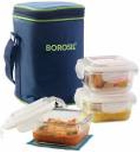 Borosil - Glass Lunch Box Set Of 3, Clear, 320 Ml, Microwave Safe Office Tiffin (12 X 12 X 6.5 Cm) price in India.