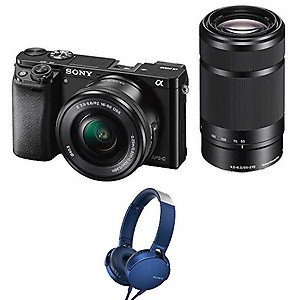 Sony Alpha ILCE 6000Y 24.3 MP Mirrorless Digital SLR Camera with 16-50 mm and 55-210 mm Zoom Lenses + SanDisk 128GB Extreme Pro SDXC UHS-I Card - C10, U3, V30, 4K UHD, SD Card price in India.