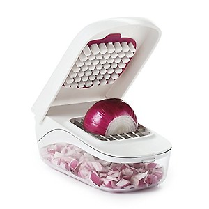 OXO Stainless Steel Good Grips Vegetable and Onion Chopper with Easy Pour Opening - White price in India.