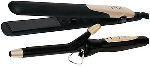 VEGA Miss Dazzle Styling Set, Hair Straightener With Ceramic Coated Plates & 19 Mm Barrel Hair Curler Combo (VHSS-02)Black price in India.