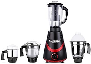 Sunmeet Necklace 1000W Mixer Grinder with 3 Stainless Steel Jars (1 Wet Jar, 1 Dry Jar and 1 Chutney Jar), Black-RED.Make in India price in .