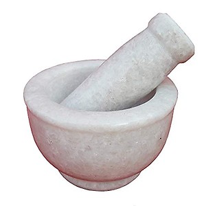 Ekam Art White Marble Stone Mortar Pestle Handcrafted Kitchenware Medicine Herb Crusher price in India.