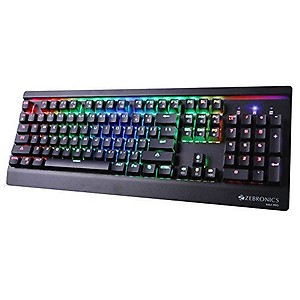 Zebronics Zeb-Max Pro Mechanical Gaming Full Size Keyboard, Suspended Keycaps, 18 RGB Light Modes (Gold Plated USB, Braided Cable) price in India.