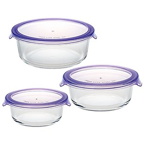 Alorno Round Storage Glass Container with Plastic Lid, 400 ml, 600ml and 1 Litre, 3 Pcs Set price in India.