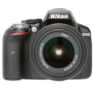 Nikon D5300 24.2MP Digital SLR Camera (Black) with AF-P 18-55mm f/ 3.5-5.6g VR Kit Lens, 16GB Card and Camera Bag price in India.