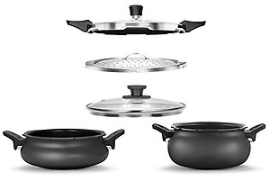 Pigeon by Stovekraft All in One Value Pack Hard Anodized Cooker Set, 5-Pieces, Black price in India.