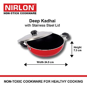 Nirlon Non-Stick Aluminium Kadhai, 3 litres, Red/Black price in India.