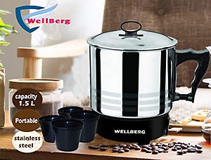 WELLBERG Stainless Steel Model No:12623 Multipurpose 1.5L Electric Kettle with Four Cup (Silver) price in India.