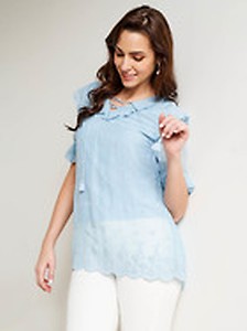 AND Blue Embroidered Top