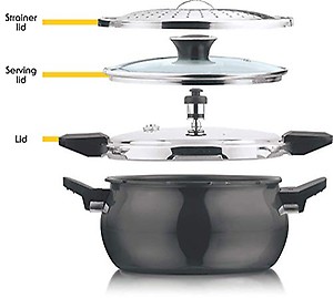 Kraft Magic All In one Smart Aluminium Pressure Cooker with Outer Lid - 5.5 Litres / 3 in 1 Hard Anodised Handi Super Cooker/Induction Base/ISI Certified - 2 Year Warranty price in India.
