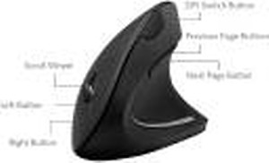 MICROWARE Rechargeable Ergonomic Mouse, Vertical Wireless Mouse with 2.4G USB Receiver 3 Adjustable DPI 800/1200/1600 Levels 6 Buttons for Computer, Laptop, PC, MacBook- Black price in India.