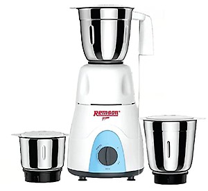 Remson Prime Sturdy 500W Mixer Grinder with Stainless Steel Jars, 3 speed & Pulse function, 2 years warranty (White & Blue) (3 Jar) price in India.