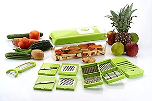 ASPENX® 12 in 1 Multipurpose Vegetable and Fruit Chopper Cutter Grater Peeler Chipser, Slicer Dicer for Kitchen, Unbreakable Food Grade Body,All in One Easy Push to Clean Button, Easy to Use(Green) price in India.