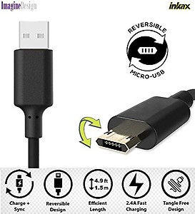 ImagineDesign Inkax REVERSIBLE Wire Micro USB Cable 2.4 Amp: Premium, Tangle free, Fast Charging & High Speed Data Sync with 4.9 Feet (1.5 mtr) Length for most Android phones, power banks etc. price in India.