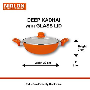 Nirlon Aluminium Deep Kadhai with Glass Lid, 2 litres, Orange price in India.