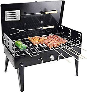 Shopping Mart Charcoal Briefcase Style Portable Folding Barbecue Grill Toaster(Black Color)