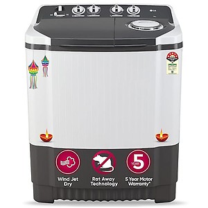 LG 7 Kg 5 Star Wind Jet Dry Semi-Automatic Top Loading Washing Machine (P7020NGAZ, Dark Gray, Rat Away Feature)