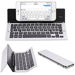 NOVT Foldable Ultra-Slim Aluminum Bluetooth Keyboard with Tablet/Phone Stand for iPhone 7 Plus/7/6s,iPad 4/3/2, iPad Pro 9.7, iPad Air 2/1,iPad mini 4/3/2, Samsung Galaxy Android Smart Phones (Silver) price in India.