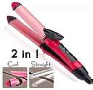 Homevilla 2 In 1 Hair Beauty Set Curl & Straight 2 In 1 Hair Beauty Hair Straightener Hair Straightener  (Pink) price in .