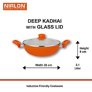 Nirlon Aluminium Kadhai Pot with Lid, 3 litres, Orange price in India.