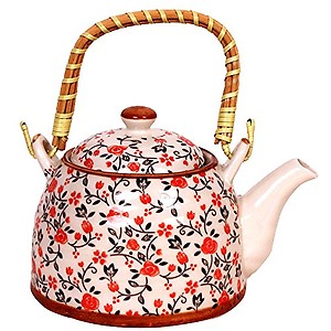 Purpledip Beautifully Painted Ceramic Kettle: 850 ml Tea Coffee Pot with Steel Strainer Included, Multicolor (10147) price in India.