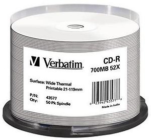 Verbatim CD-R 52X AZO Wide Ijp 50Pk Spindle price in India.