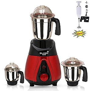 Su-mix NBTLBREP21 600-Watt Mixer Grinder with 3 Jars and Free 200W Hand Blender (1 Wet Jar, 1 Dry Jar and 1 Chutney Jar) - Black BlackRed price in India.