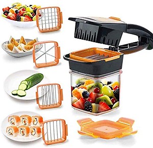KN ENTERPRISE Plastic Vegetable Dicer Chopper 5 in 1 Slicer with Container Onion Cutter Kitchen (Multi) price in India.