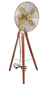 Light It Up Brass Antique Electric Floor Fan With Wooden Tripod Stand | Handmade Vintage Style Modern Twist Pedestal Fan For Home Decor Office price in India.
