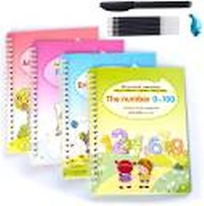 TOYVISION 4 Magic Writing & Drawing Books Kit Calligraphy Books Alphabets Kids  (Multicolor)