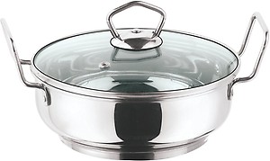 Vinod Stainless Steel Kadhai with Glass Lid - 2.7 Litre, 24cm | Extra Thick, SAS Heavy Bottom | Kadai for Cooking | Induction and Gas Base | 2 Year Warranty - Silver price in India.