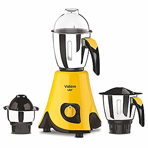 Vidiem Mixer Grinder 610 A Lilly (yellow) | 650 Watts Mixer Grinder with 3 Leakproof Jars with self-lock for wet & dry spices chutneys & curries | 2 Years Warranty price in India.