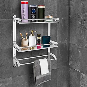 Plantex Stainless Steel Multipurpose 3-Tier Bathroom Shelf/Storage Organizer for Bathroom/Kitchen/Bathroom Accessories - Wall Mount (Chrome)