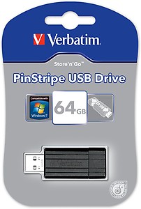 Verbatim Pinstripe Microban Anti Microbial 64GB USB Flash Pen Drive | Data Storage & Back Up | Photos, Movie, Songs, Music, Data, Audio, Documents | Compatible with PC, Laptop, Music System (Black) price in India.