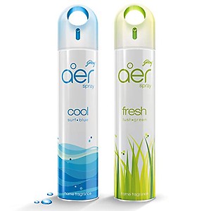 Godrej aer spray, Air Freshener for Home & Office - Cool Surf Blue & Fresh Lush Green | Long-Lasting Fragrance | Pack of 2 (240 ml each)