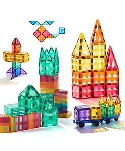 Mideer Magnetic Building Blocks for Kids, Educational, Safe Translucent Colorful Tiles, 3 Years+ - 100 Pieces Freeoffer