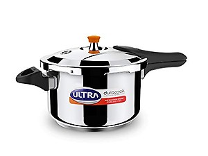 ULTRA Duracook 5.5 LStainless Steel Pressure Cooker AISI 304 Food Grade SS Pressure cooker(5.5 L),Froth collector,spillage control,Induction&cooktop compatible,Injection moulded Bakelite handles,ISI. price in India.