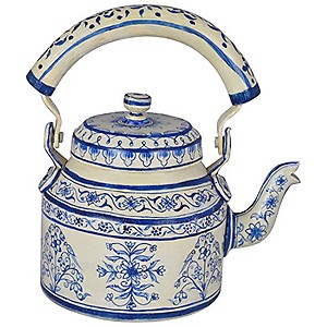 Kaushalam Indian Hand Painted Tea Coffee Kettle Handicraft Colourful Tea Pot Aluminium Decorative Kettle Dining and Tableware Gift for Wife, 1000ml price in India.