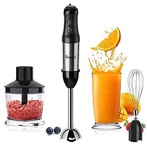 WARMEX HOME APPLIANCES Warmex 600 Watts Hand Blender With Chopper,Jar&Whisker,2 Variable Speed Modes&Speed Regulator,Stainless Steel Blades|Low Noise&Heavy-Duty Copper Motor-(Black,Hb-05) price in India.