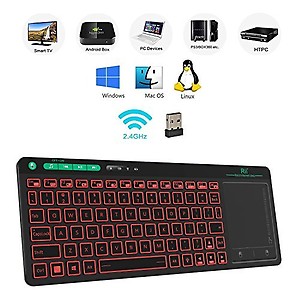 Rii K18 3-LED Color 2.4GHz Wireless Keyboard with Build-in Large Size Touchpad Mouse,Rechargable Li-ion Battery for PC,Google Smart TV,Kodi,Raspberry Pi2/3, HTPC IPTV,Android Box,XBMC,Windows 2000 XP price in India.