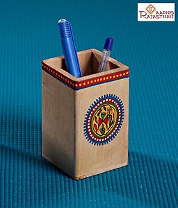 Handcrafted wooden pen stand price in India.