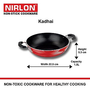 NIRLON Classic Range Non Stick Kadhai Kitchen Cookware, Red & Black Aluminium Non Stick Coating Cookware price in India.