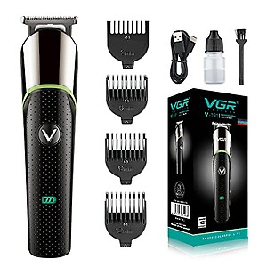 VGR V-191 Professional Rechargeable Cordless Beard Hair Trimmer Kit with Guide Combs Brush USB Cord for Men, Family or Pets, Black price in India.