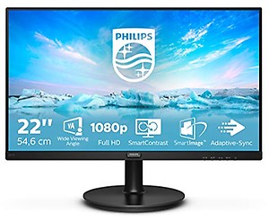 Philips 221V8/94 21.5"(54cm) Smart Image LED Monitor, TN Panel, Borderless with VGA & HDMI Port, FHD, 4 ms Response Time, 178x178 Viewing Angle, 75Hz Refresh Rate, Flicker Free, VESA Mount price in India.