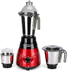 Rotomix Kiaa Hi-Tech 1000W Mixer Grinder with 3 SStainless Steel Jars (1 Wet Jar, 1 Dry Jar and 1 Chutney Jar), BLACK-RED.Make In India price in India.