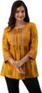Casual Regular Sleeves Printed Women Yellow Top