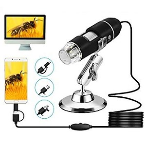 Microware 3 in 1 USB Digital Microscope, Upgrade 1000x HD USB Microscope with 8 LED, Mini Magnification Endoscope with Type-C OTG Adapter and Metal Stand, Compatible with Mac Win 7 8 10 Android Linux price in India.