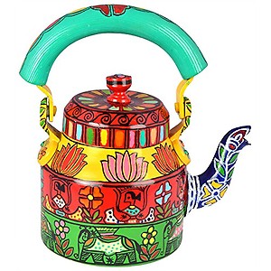 Kaushalam Hand Painted Kettle for Decoration Indian Ethnic Teapot Cutting Chai Kettle Handicraft Tea Kettle Decorative Metal Teapot Showpiece, 750ml price in India.