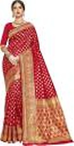 Woven Banarasi Silk Blend, Jacquard Saree  (Red)